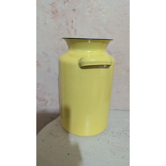 Milk Can Yellow Enamel Vase With Handles Farmhouse rustic cottage  country  8" - Picture 4 of 7